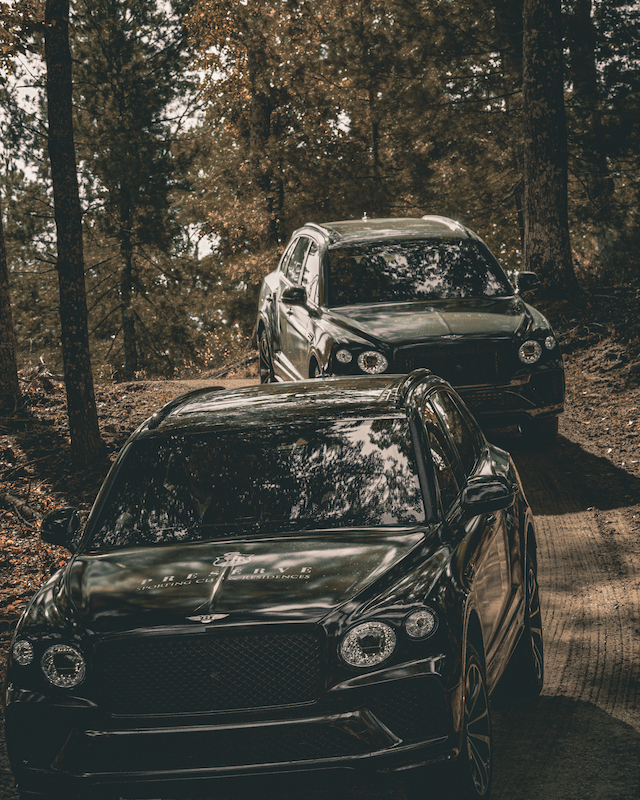 Bentley vehicle navigating off-road terrain, part of The Preserve Resort & Spa’s Bentley Off-Road Experience.
