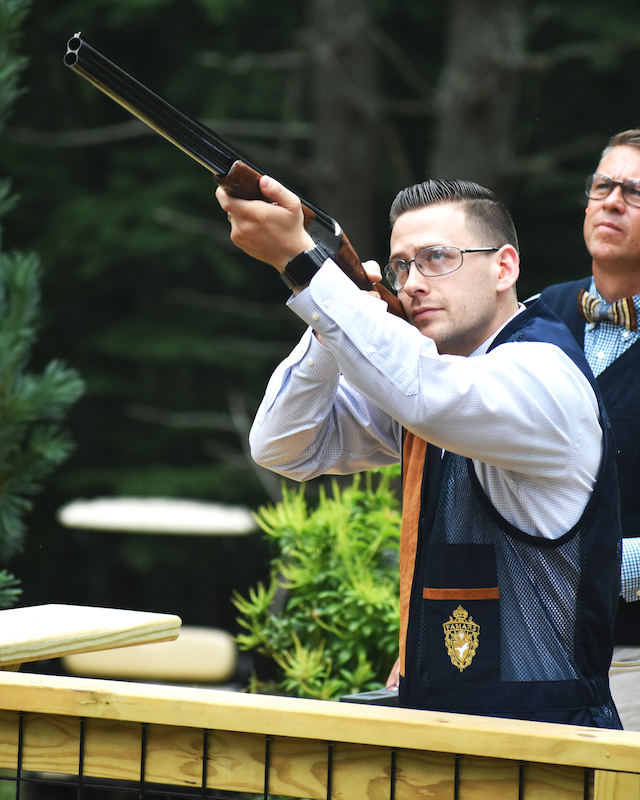 Shooter aiming on clay shooting course at Preserve Resort & Spa in 2024.