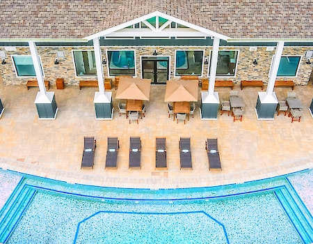 Aerial view of The Preserve RI's luxurious poolside