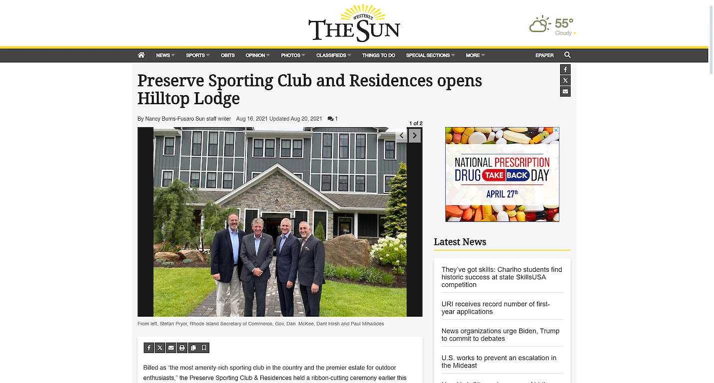 The Westerly Sun Showcases The Preserve's Hilltop Lodge
