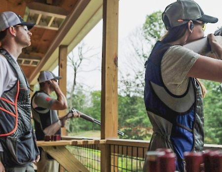 Hunters participating in a European tower shoot at The Preserve Sporting Club