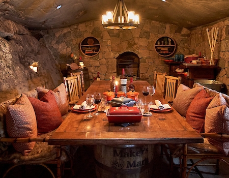 Cozy dining setup inside the Hobbit House at The Preserve Resort & Spa.